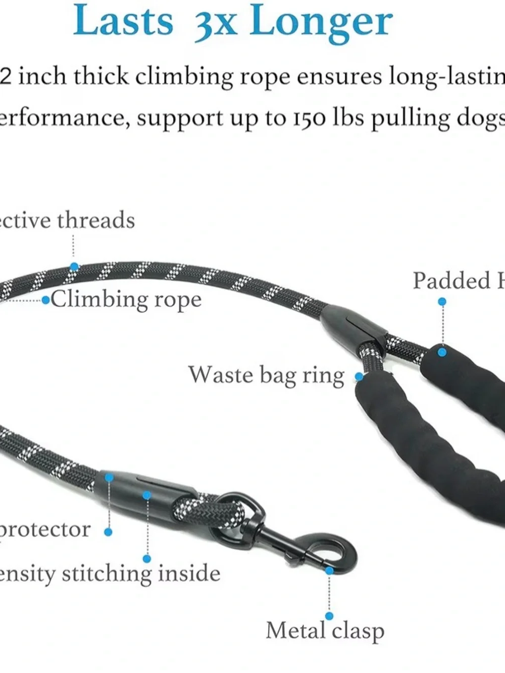 Black Dual Dog Leash - Large